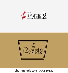 The Beer text. The letter B in the shape of a heart. Bar logo. Set.