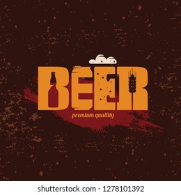 Beer text logo or emblem template, stylized vector symbol