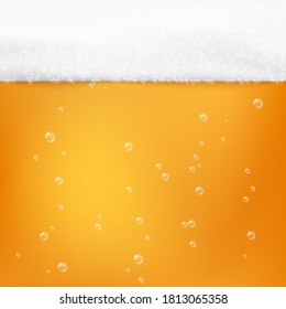 Beer texture alcohol drink. Cold fresh beer with foam and bubbles. Vector 