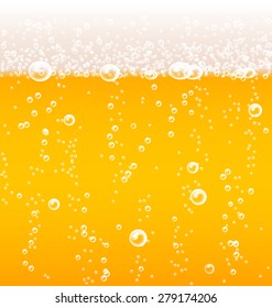 Beer texture with bubbles and foam, vector illustration