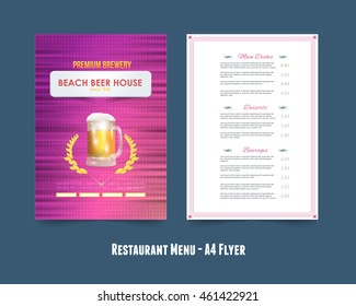Beer Theme, A4 Style Restaurant Menu Vector Design 