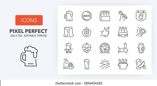 Beer. Thin line icon set. Outline symbol collection. Editable vector stroke. 256x256 Pixel Perfect scalable to 128px, 64px...