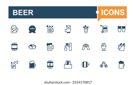 Beer thin line icon set. Includes thin isolated, parties, milk, suppers, margarita, feasting and more. Set of line pictogram. Solid editable stroke. Vector line and solid icons.