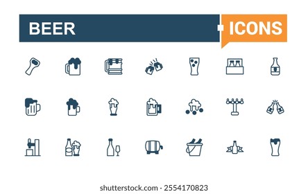 Beer thin line icon set. Includes thin isolated, parties, white, milk, suppers, margarita, feasting and more. Set of line pictogram. Solid editable stroke. Vector line and solid icons.