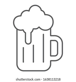 Beer thin line icon, st patrick's day and alcohol, glass of beer sign, vector graphics, a linear pattern on a white background, eps 10