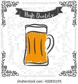 Beer time. Brewery poster. Handwritten lettering for brewery. Craft beer poster. Vector illustration. 
