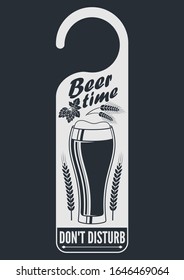 Beer time, Do Not Disturb Sign. Door Hanger Tag. Vector illustration.