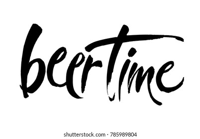 Beer Time. Time to Drink lettering. Vector illustration for web, poster, invitation to party. Handwritten modern brush lettering on white background.