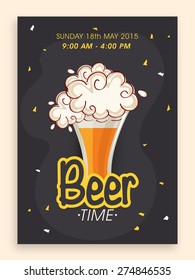 Beer time flyer, banner or template design with time and date details.