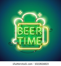 Beer time glowing neon sign makes it quick and easy to customize your pub project. Each of object is named and placed in a symbol panel. Used neon vector brushes are included.