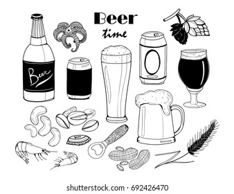 It's beer time! Graphic vector set. All elements are isolated