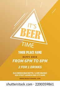 it's beer time happy hour party poster flyer or social media post design