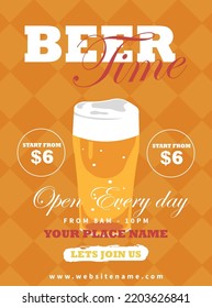 beer time happy hour poster flyer or social media post template design