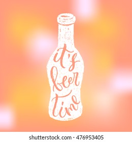 It's beer time. Vector hand written brush pen calligraphy phrase or quote. Cute isolated letters on an abstract background for Oktoberfest about drinking a beer.