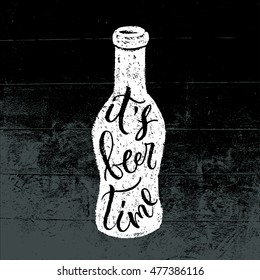 It's beer time. Vector hand written brush pen calligraphy phrase or quote. Cute isolated letters on an abstract background for Oktoberfest about drinking a beer.