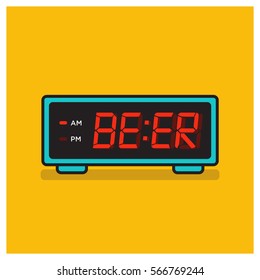 'Beer Time' written on a retro alarm clock concept (Line Art in Flat Style Vector Illustration Design)