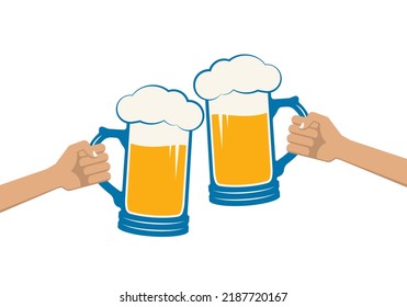 Beer Toast Icon. Cheers Symbol With Hands Holding And Clinking Of Beer Mugs. Alcohol Drink, Bar Or Pub Design Element. Vector Illustration.