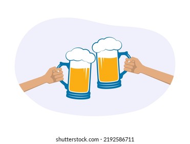 Beer Toast Icon. Cheers Symbol With Hands Holding And Clinking Of Beer Mugs. Alcohol Drink, Bar Or Pub Design Element. Vector Illustration.