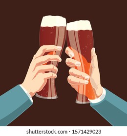 Beer toast vector illustration. Businessmen meeting and agreement toast symbol