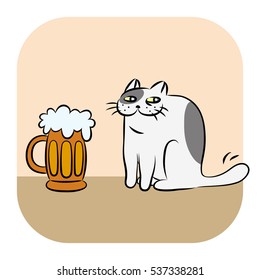 beer and tomcat vector illustration cute cat character