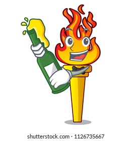 With beer torch mascot cartoon style