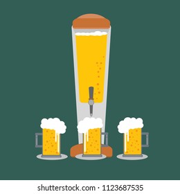 Beer Tower tap and Beer glass flat design