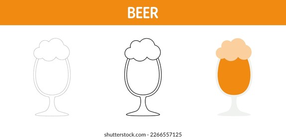 Beer tracing and coloring worksheet for kids