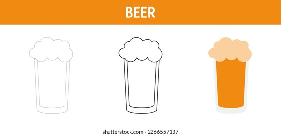 Beer tracing and coloring worksheet for kids