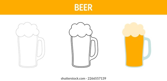 Beer tracing and coloring worksheet for kids