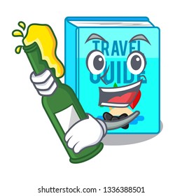 With beer travel guide book above table cartoon