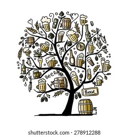 Beer tree, sketch for your design. Vector illustration
