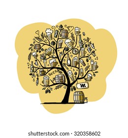 Beer tree, sketch for your design. Vector illustration