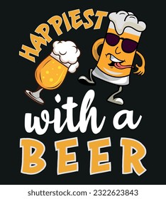 Beer T-Shirt Design, International Beer Day Lettering Concept With Vector And Illustration