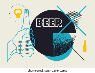 Beer typographic abstract geometric grunge poster. Retro vector illustration.