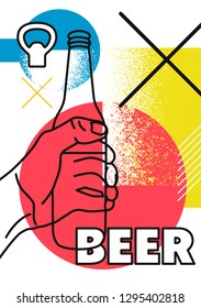 Beer typographic abstract geometric grunge poster. Retro vector illustration.