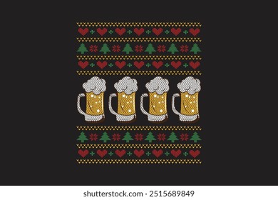 Beer Ugly Christmas Sweater Sublimation T shirt Pattern Design