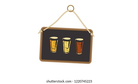 Beer varieties in chalk on a hanging sign