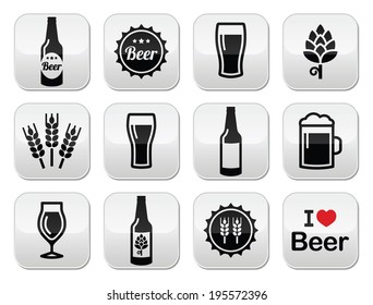 Beer vector buttons set - bottle, glass, pint