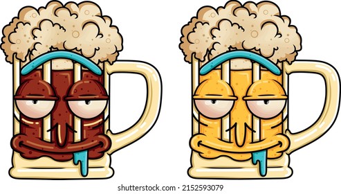 Beer. Vector cartoon character. Beer with melt smile face emoji logo. Vector hand drawn doodle cartoon character logo illustration. Smile emoji face,melt beer, black beer,  sticker