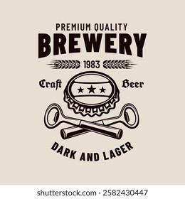 Beer vector emblem, label, badge in monochrome vintage style isolated on light background