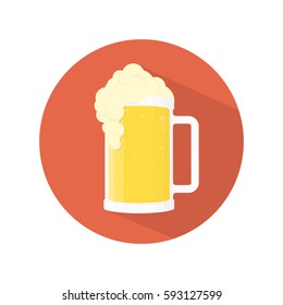 Beer vector icon. Mug sign in flat style with long shadow. Light alcoholic drink, cool foam. Beer festival concept. Vector illustration. EPS 10.