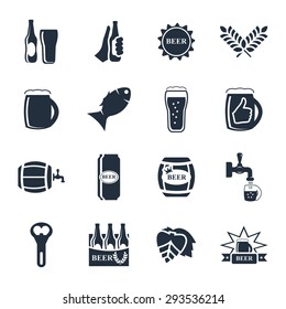 Beer vector icon set - bottle, glass, pint