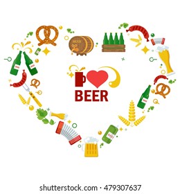 Beer vector icon set. Oktoberfest beer vector set. Design elements for marketing, advertising, promotion, branding and media. Flat cartoon illustration. Objects isolated on a white background.