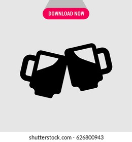 Beer Vector Icon, The symbol of beer glasses while clinking.  Simple, modern flat vector illustration for mobile app, website or desktop app  
