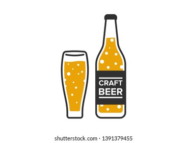 Beer vector icons set - bottle and glass.