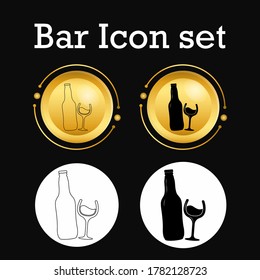 Beer vector icons set - bottle, glass, pint,Simple bar icons set. Universal bar icons to use for web and mobile UI, set of basic bar elements. line art. line art logo. flat icon design for flyer, logo