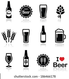Beer vector icons set - bottle, glass, pint  