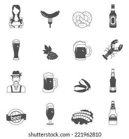 Beer vector icons set - bottle, glass, pint