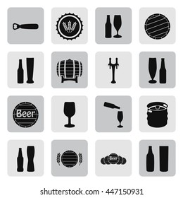 Beer vector icons set bottle, glass, pint