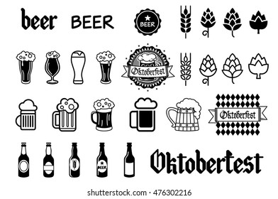 Beer vector icons set - bottle, glass, pint art